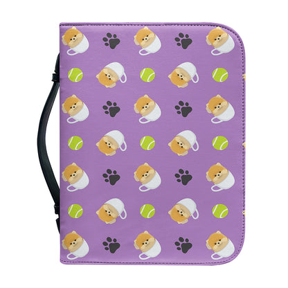Pomeranian In Tea Cup Pattern Print Leather Bible Cover