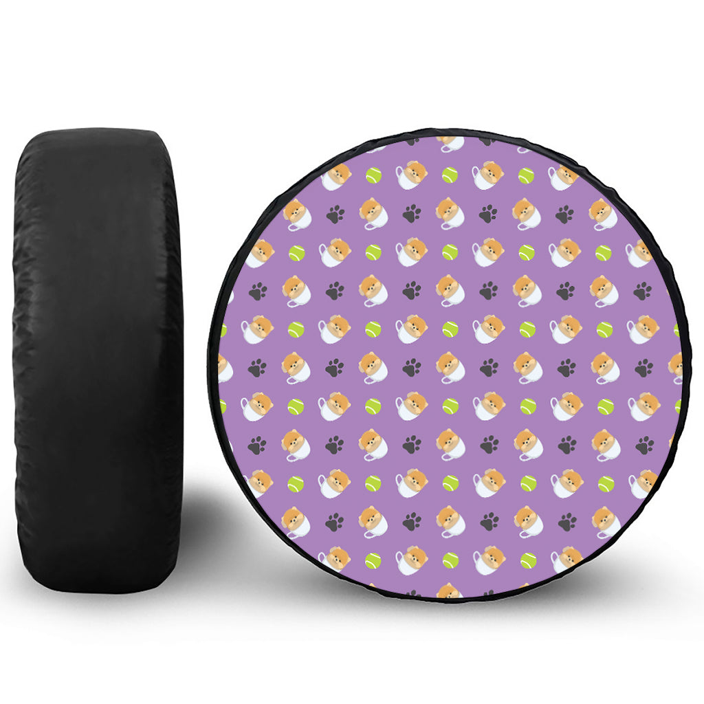 Pomeranian In Tea Cup Pattern Print Leather Spare Tire Cover