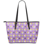 Pomeranian In Tea Cup Pattern Print Leather Tote Bag