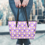 Pomeranian In Tea Cup Pattern Print Leather Tote Bag