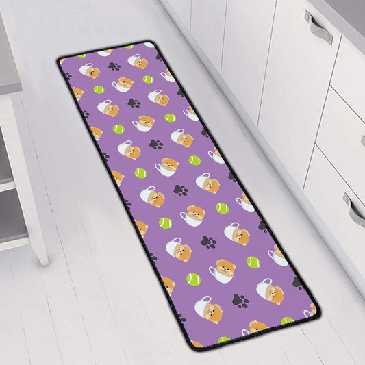 Pomeranian In Tea Cup Pattern Print Long Kitchen Mat