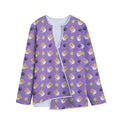 Pomeranian In Tea Cup Pattern Print Long Sleeve Short Coat