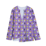 Pomeranian In Tea Cup Pattern Print Long Sleeve Short Coat
