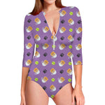 Pomeranian In Tea Cup Pattern Print Long Sleeve Swimsuit