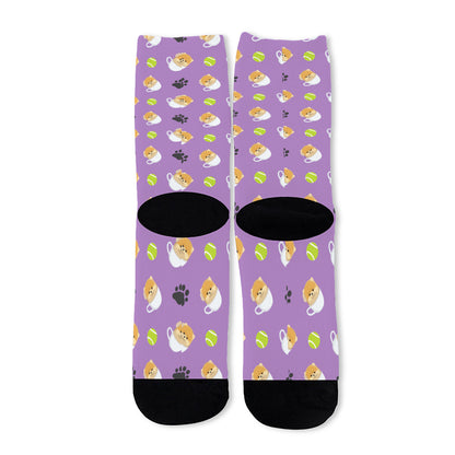 Pomeranian In Tea Cup Pattern Print Long Socks