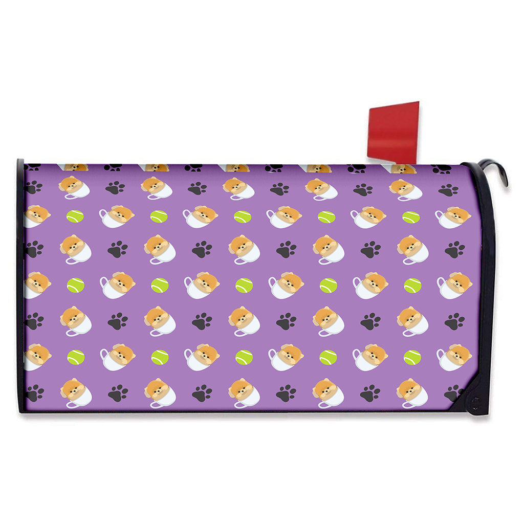 Pomeranian In Tea Cup Pattern Print Mailbox Cover