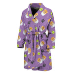 Pomeranian In Tea Cup Pattern Print Men's Bathrobe