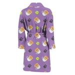 Pomeranian In Tea Cup Pattern Print Men's Bathrobe