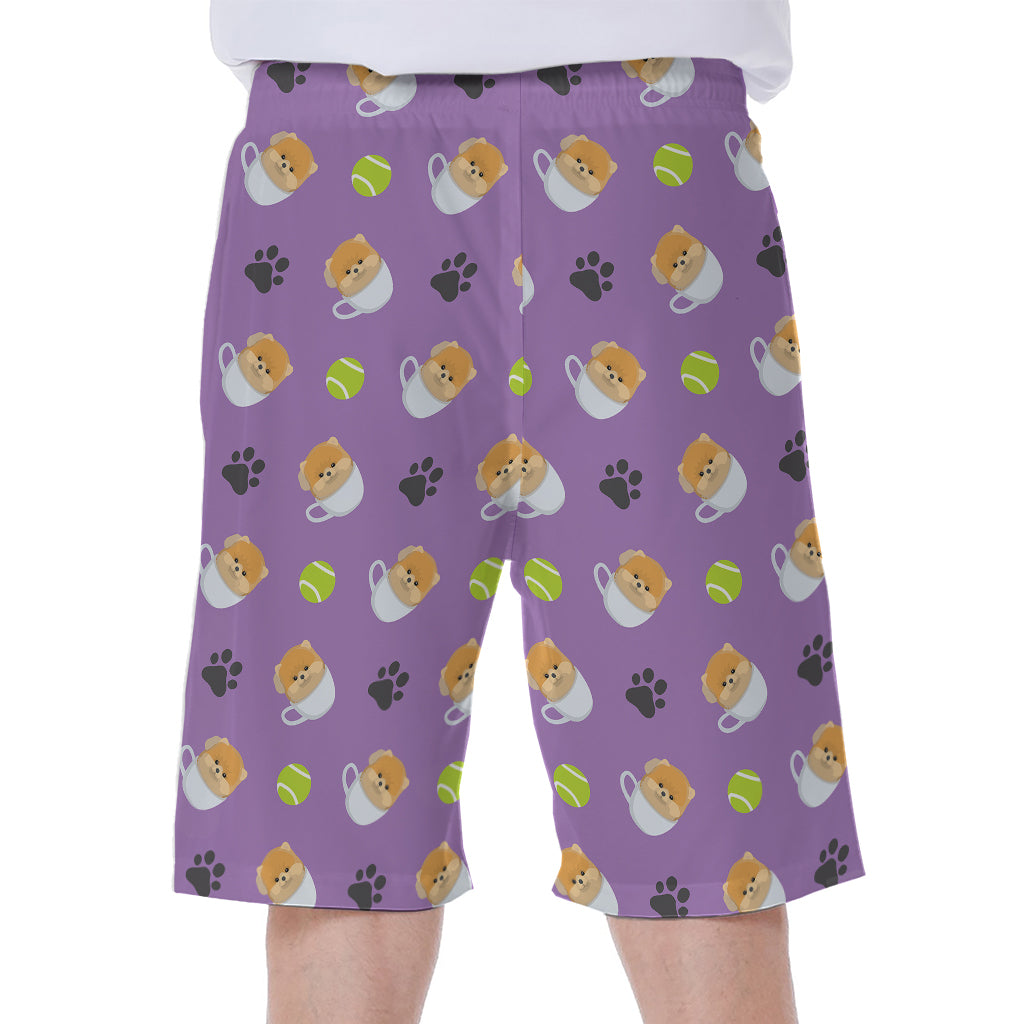 Pomeranian In Tea Cup Pattern Print Men's Beach Shorts