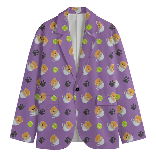 Pomeranian In Tea Cup Pattern Print Men's Blazer