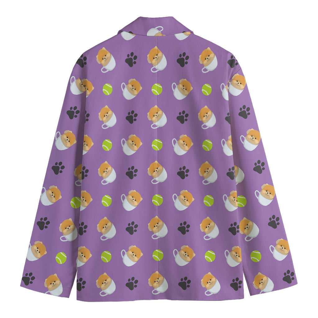 Pomeranian In Tea Cup Pattern Print Men's Blazer