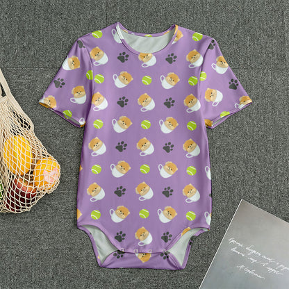 Pomeranian In Tea Cup Pattern Print Men's Bodysuit