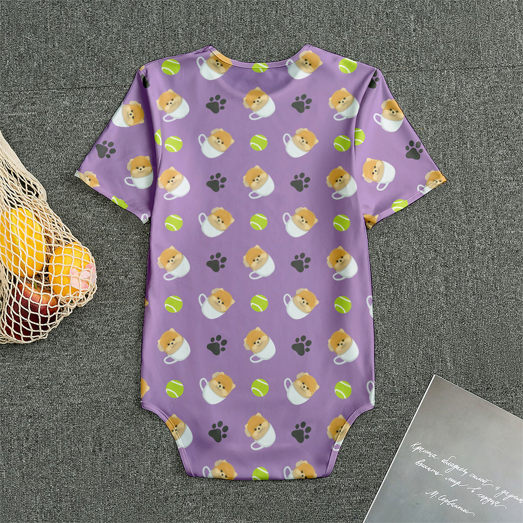 Pomeranian In Tea Cup Pattern Print Men's Bodysuit