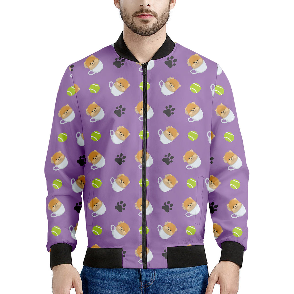 Pomeranian In Tea Cup Pattern Print Men's Bomber Jacket
