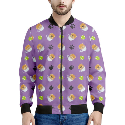 Pomeranian In Tea Cup Pattern Print Men's Bomber Jacket