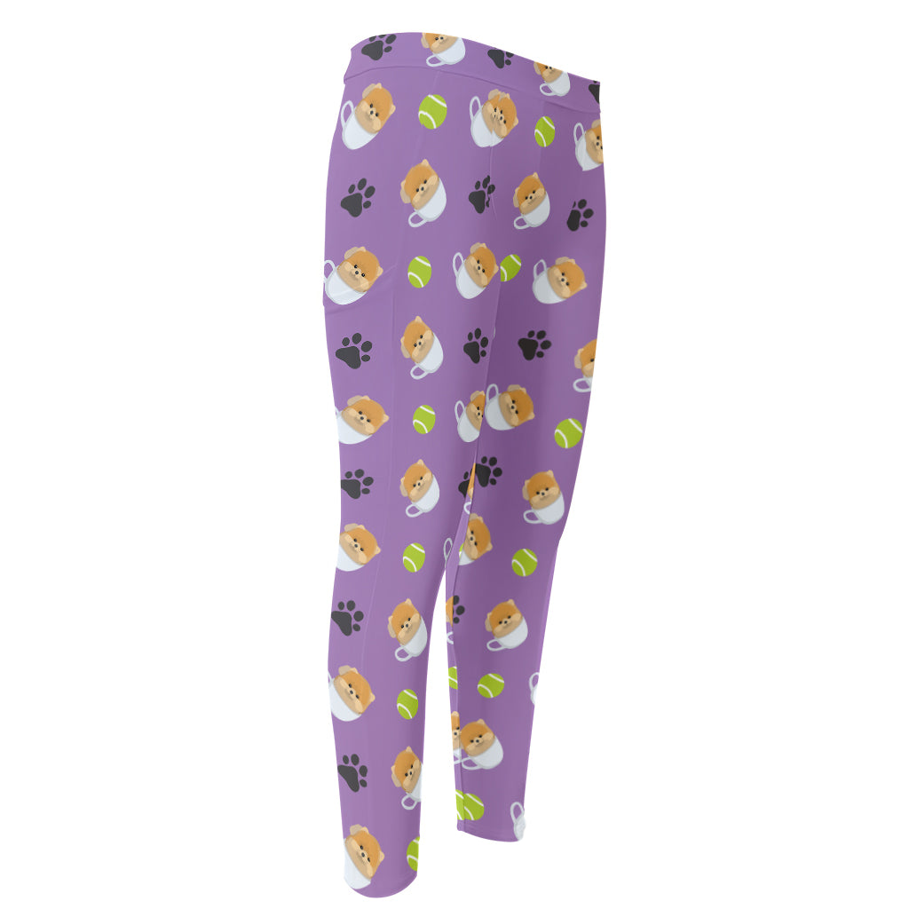 Pomeranian In Tea Cup Pattern Print Men's Compression Pants