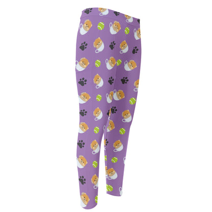 Pomeranian In Tea Cup Pattern Print Men's Compression Pants