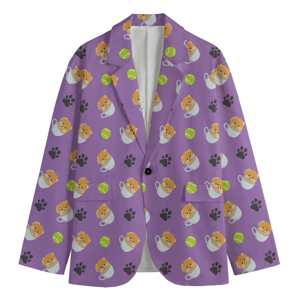 Pomeranian In Tea Cup Pattern Print Men's Cotton Blazer