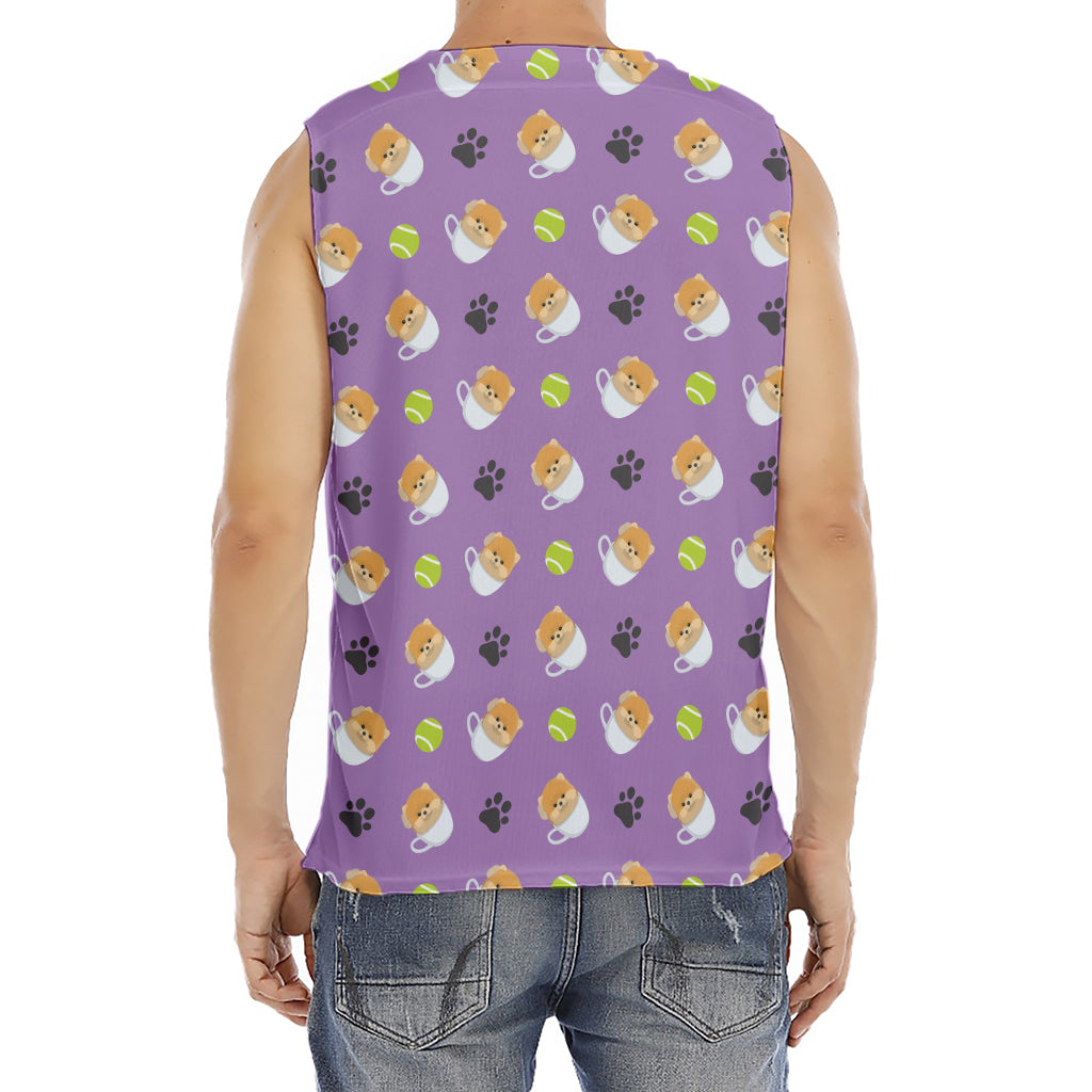 Pomeranian In Tea Cup Pattern Print Men's Fitness Tank Top