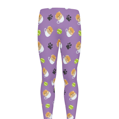 Pomeranian In Tea Cup Pattern Print Men's leggings