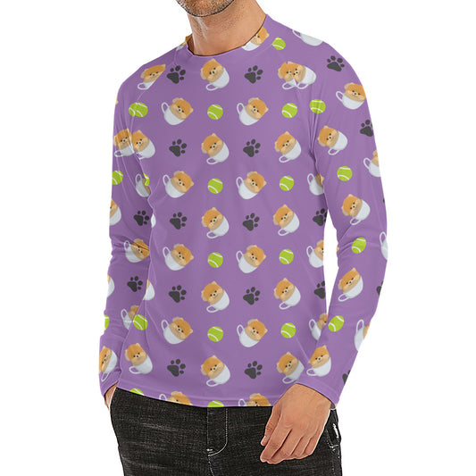 Pomeranian In Tea Cup Pattern Print Men's Long Sleeve Rash Guard