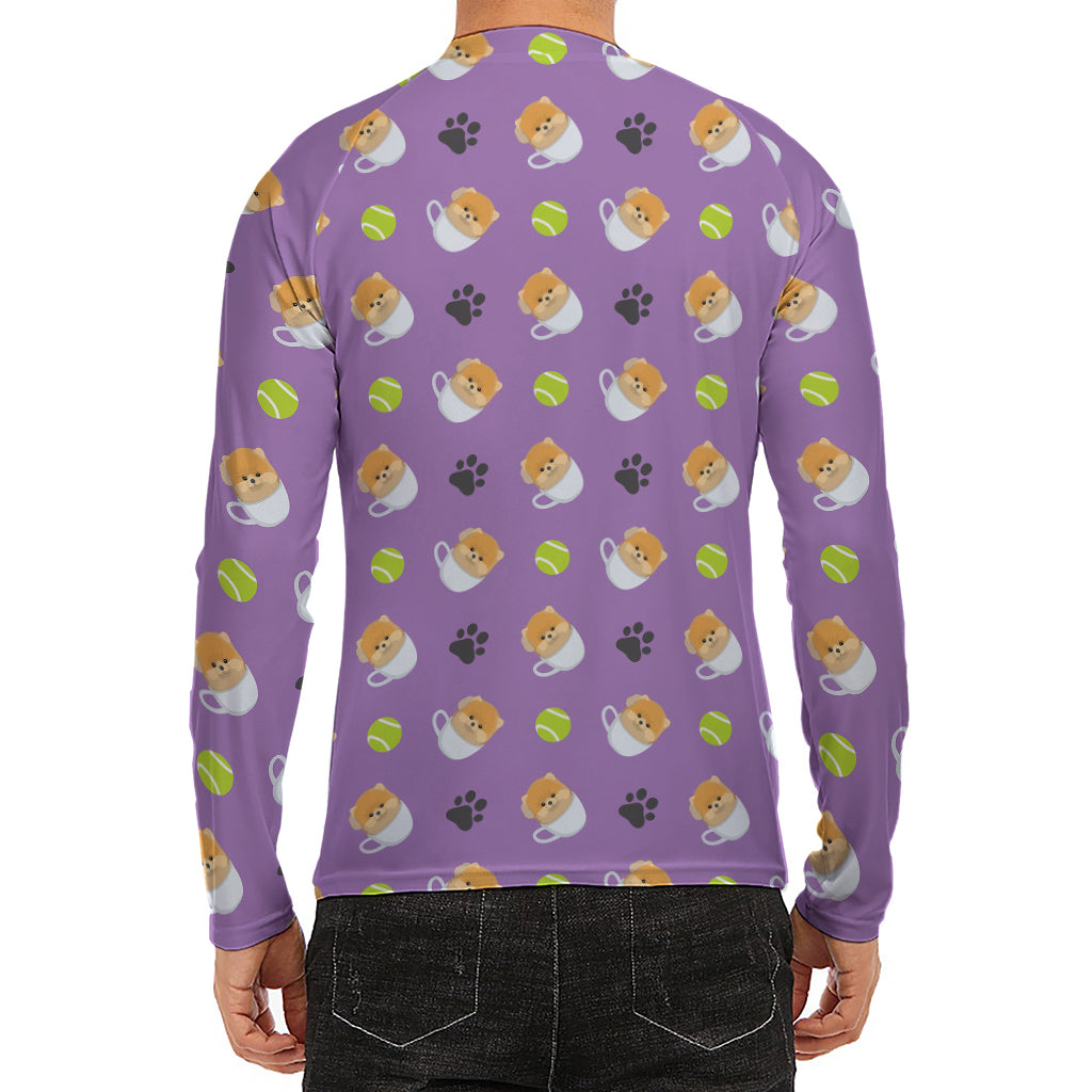Pomeranian In Tea Cup Pattern Print Men's Long Sleeve Rash Guard