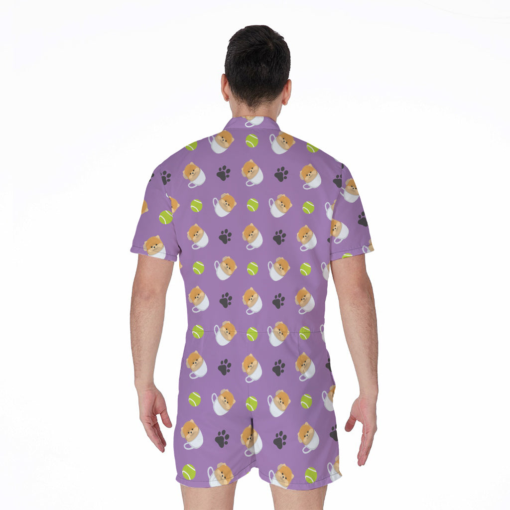 Pomeranian In Tea Cup Pattern Print Men's Rompers