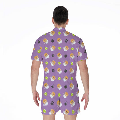 Pomeranian In Tea Cup Pattern Print Men's Rompers