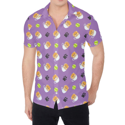 Pomeranian In Tea Cup Pattern Print Men's Shirt