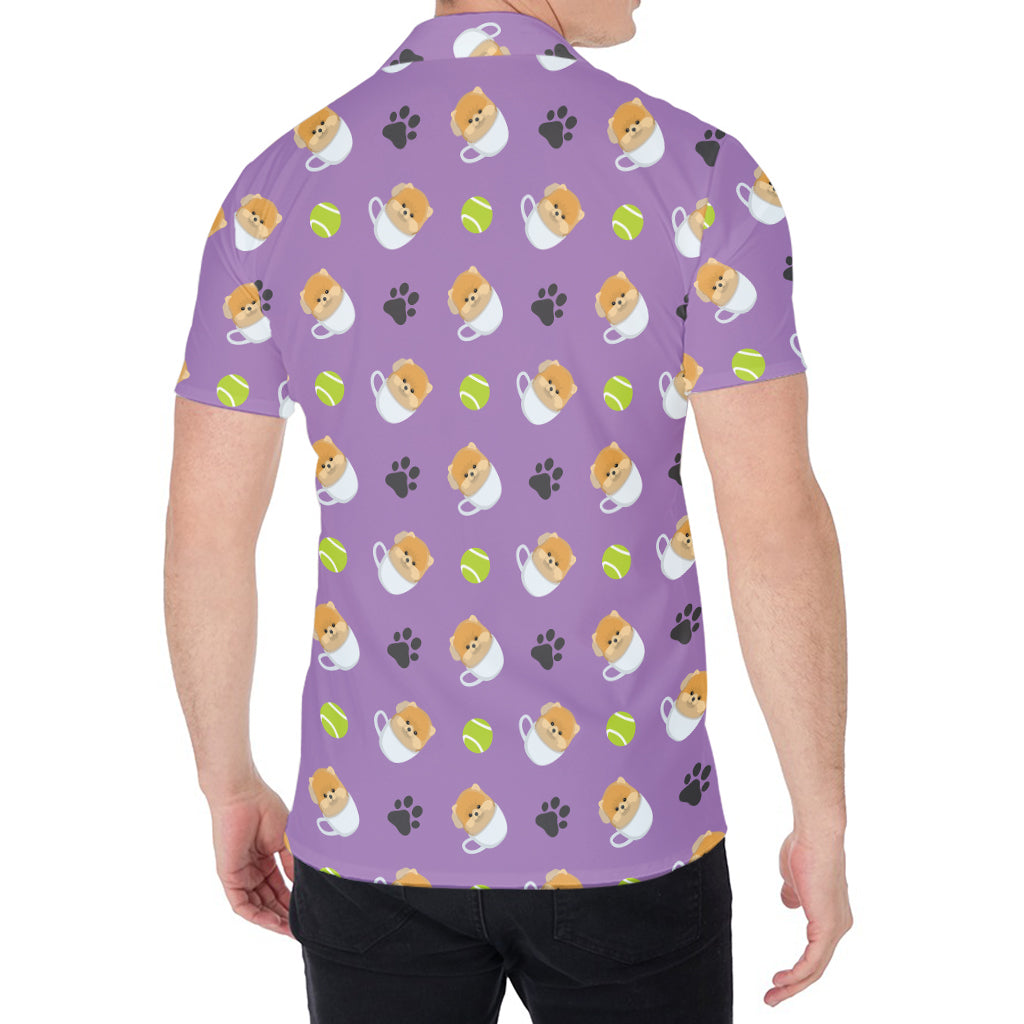 Pomeranian In Tea Cup Pattern Print Men's Shirt