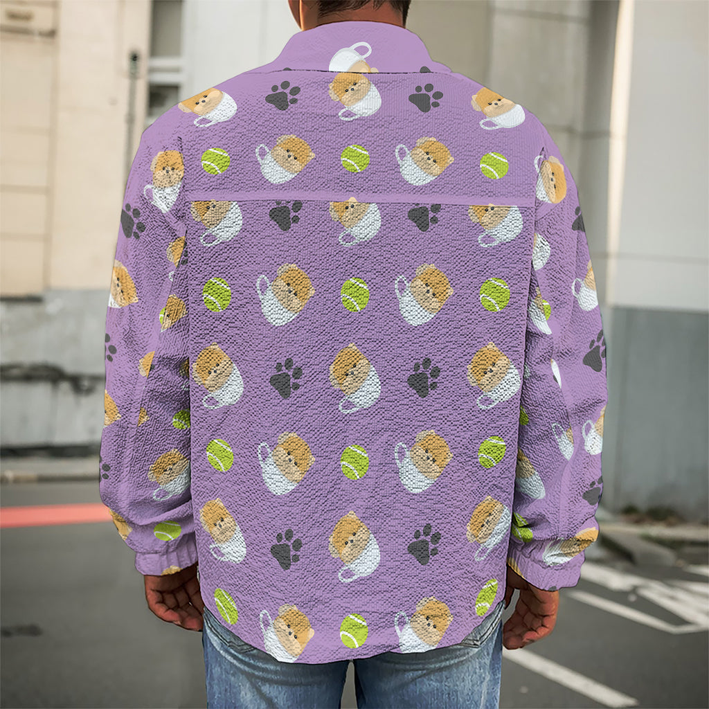 Pomeranian In Tea Cup Pattern Print Men's Shirt Jacket