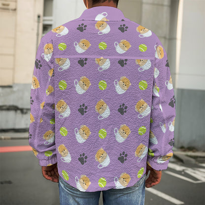 Pomeranian In Tea Cup Pattern Print Men's Shirt Jacket