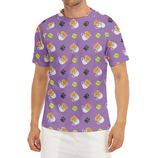 Pomeranian In Tea Cup Pattern Print Men's Short Sleeve Rash Guard