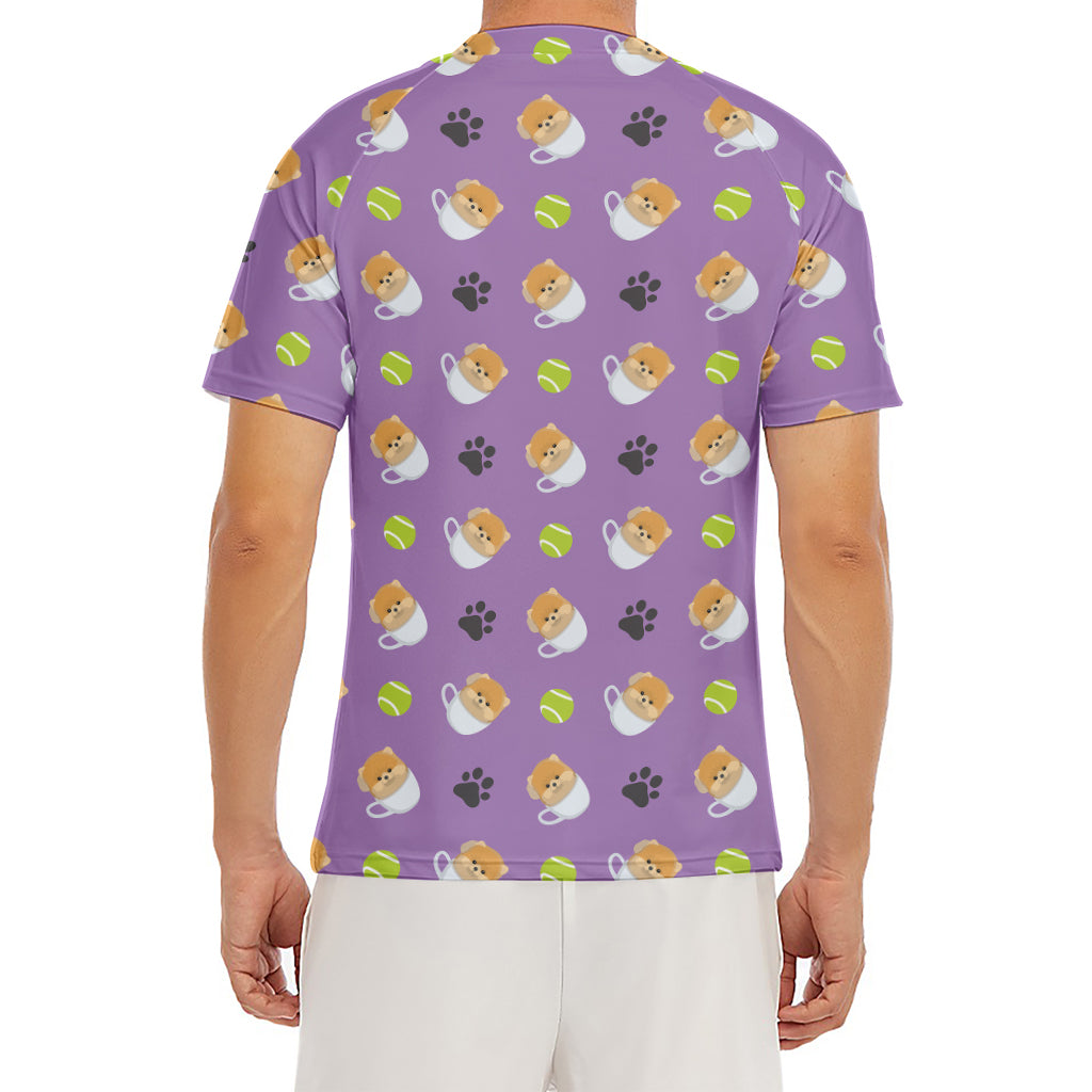 Pomeranian In Tea Cup Pattern Print Men's Short Sleeve Rash Guard
