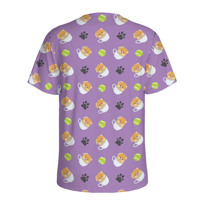 Pomeranian In Tea Cup Pattern Print Men's Sports T-Shirt