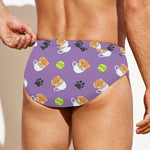 Pomeranian In Tea Cup Pattern Print Men's Swim Briefs