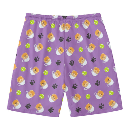 Pomeranian In Tea Cup Pattern Print Men's Swim Trunks