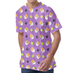 Pomeranian In Tea Cup Pattern Print Men's Velvet T-Shirt