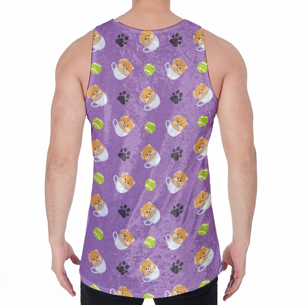 Pomeranian In Tea Cup Pattern Print Men's Velvet Tank Top