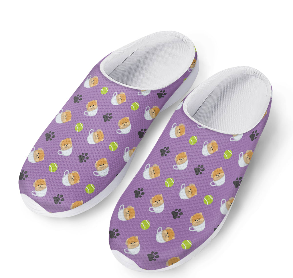 Pomeranian In Tea Cup Pattern Print Mesh Casual Shoes