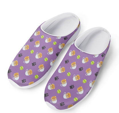 Pomeranian In Tea Cup Pattern Print Mesh Casual Shoes