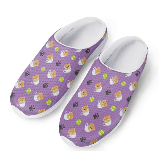 Pomeranian In Tea Cup Pattern Print Mesh Casual Shoes