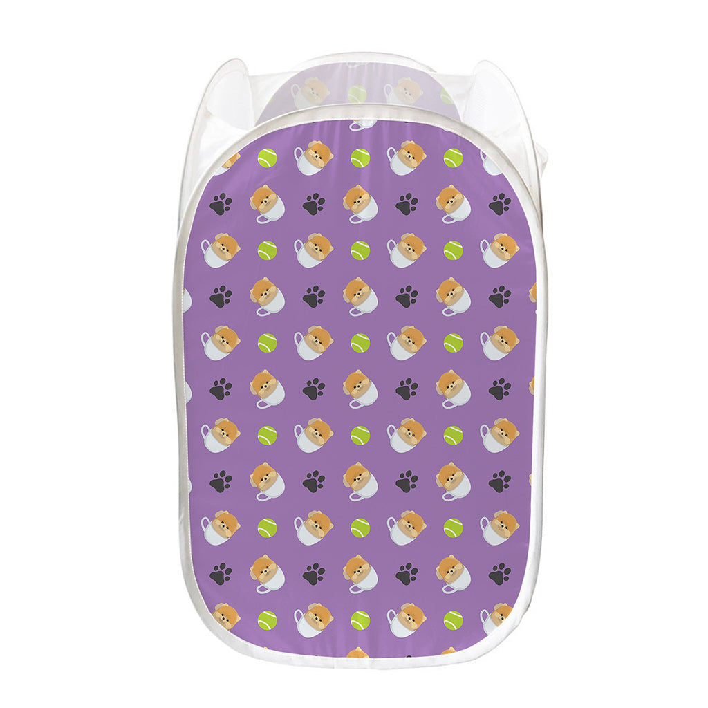 Pomeranian In Tea Cup Pattern Print Mesh Laundry Hamper