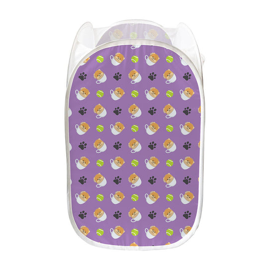 Pomeranian In Tea Cup Pattern Print Mesh Laundry Hamper