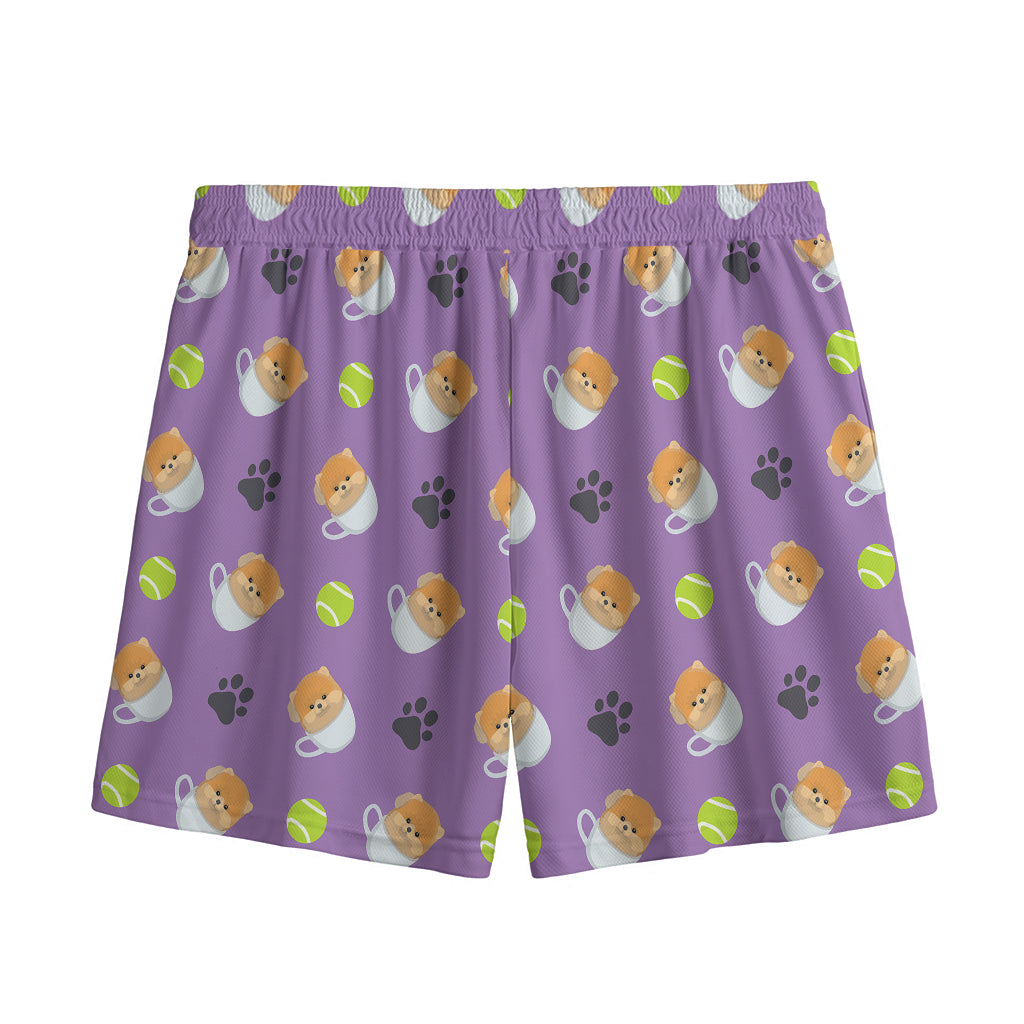 Pomeranian In Tea Cup Pattern Print Mesh Shorts
