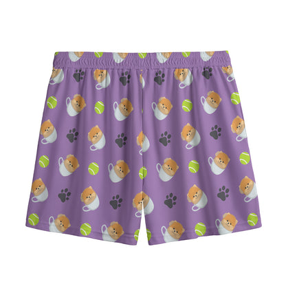 Pomeranian In Tea Cup Pattern Print Mesh Shorts