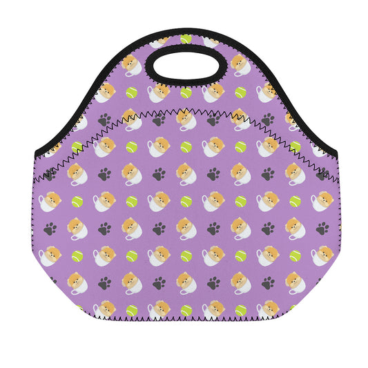 Pomeranian In Tea Cup Pattern Print Neoprene Lunch Bag