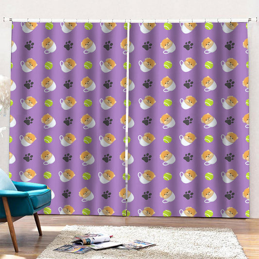 Pomeranian In Tea Cup Pattern Print Pencil Pleat Curtains