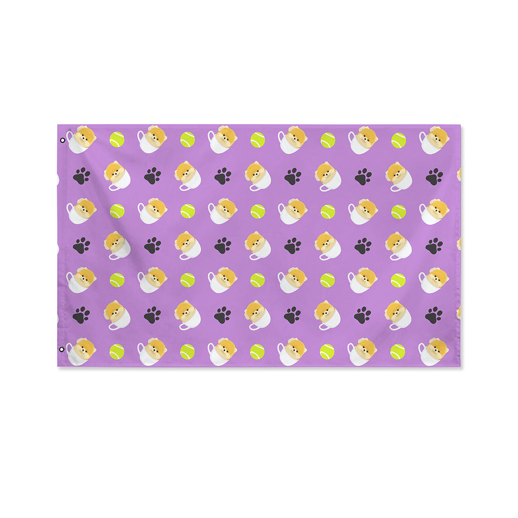 Pomeranian In Tea Cup Pattern Print Polyester Flag