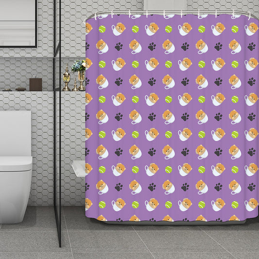 Pomeranian In Tea Cup Pattern Print Polyester Shower Curtain